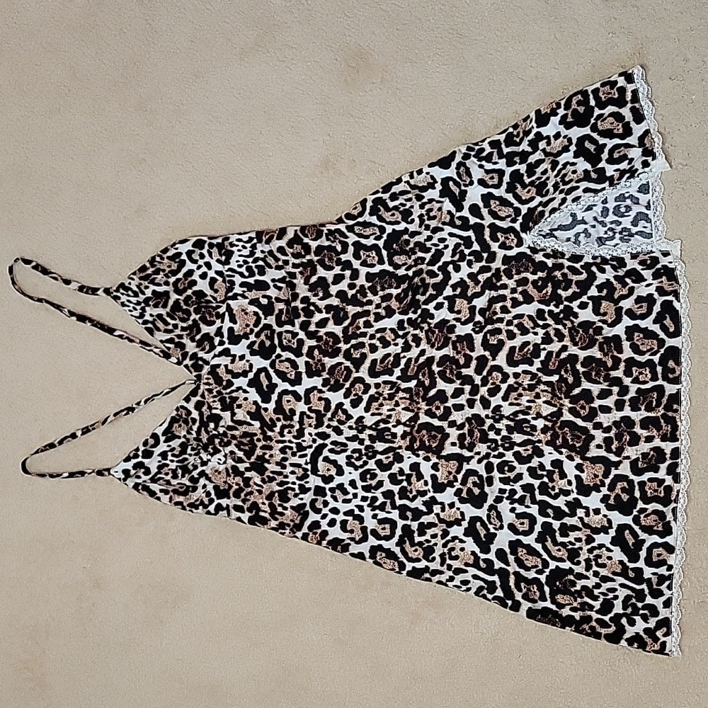 Aerie Leopard Print with Lace Detail Babydoll Nightgown US M